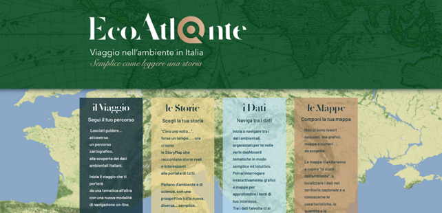 Sito web di Ecoatlante che mosta un mappa con dei box testuali